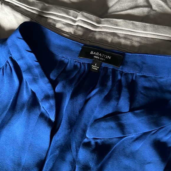 Babaton Aritzia Dress Benedict Silk Sleeveless Drawstring Waist Blue Sz. L - Picture 2 of 10